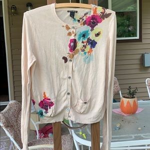 Lucky Brand beige floral cardigan